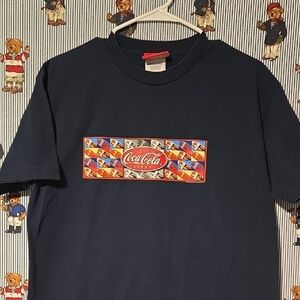 Vintage 1997 Coca-Cola Navy T-shirt Pop Art Graphic Usa Made Large